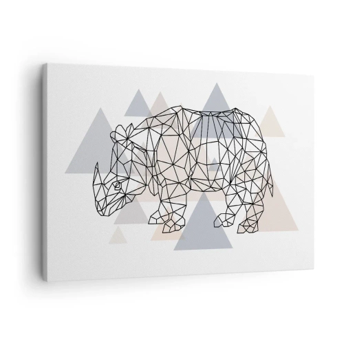 Quadro em tela - Rinoceronte geométrico sobre um fundo de triângulos delicados - 70x50cm - Estrutura da força - Decoração de parede moderna para a sala de estar e quarto ARTTOR