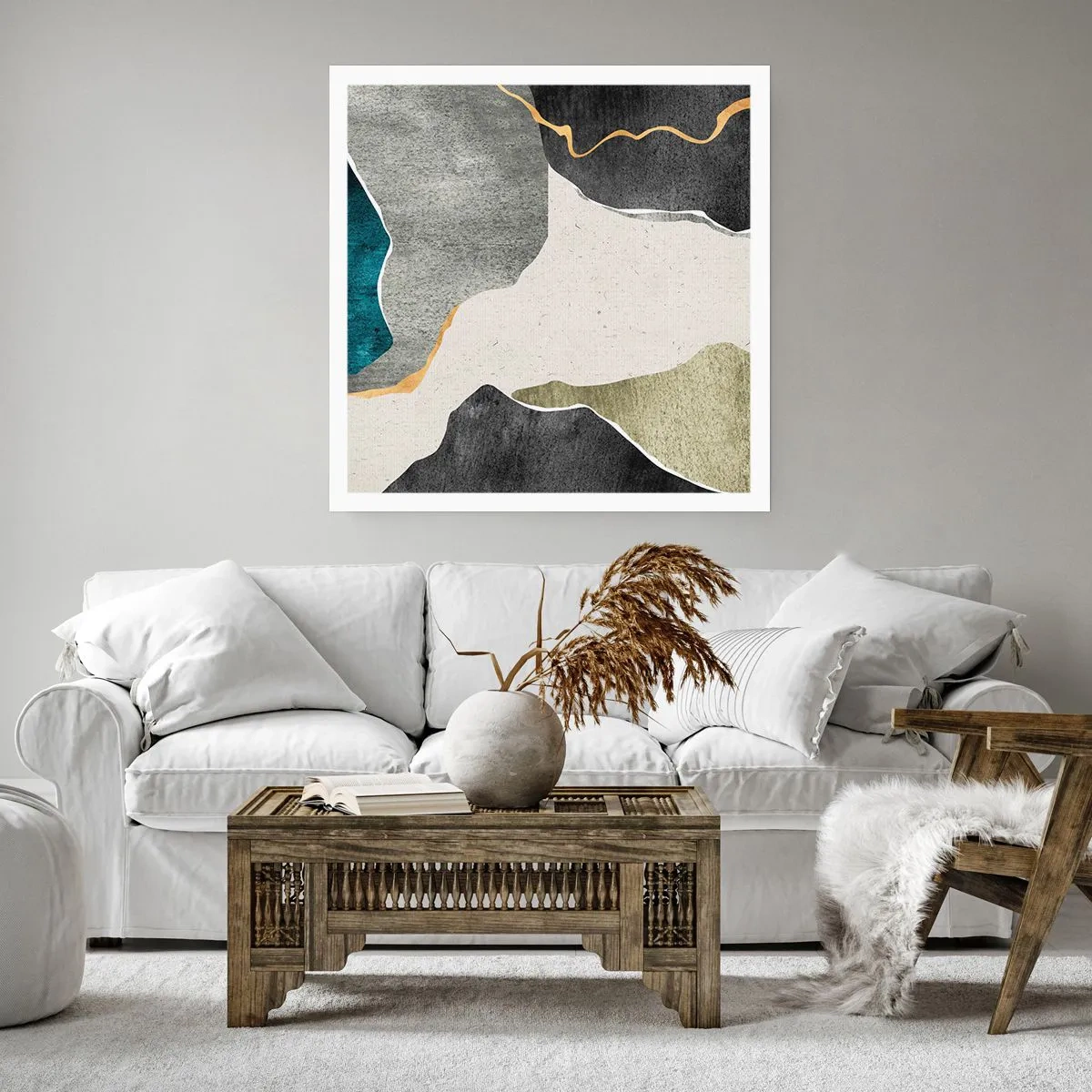 Pôster - Composição de mosaico com fio de ouro - 30x30 cm