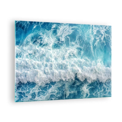 Quadro em vidro - Ondas azuis quebrando na costa - 70x50cm - Alegremente e aos saltos - Decoração de parede moderna para a sala de estar e quarto ARTTOR