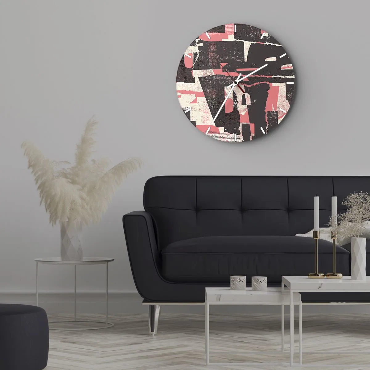 Relógio de parede - Relógio em vidro - Abstração geométrica em rosa, creme e marrom - 30x30cm - Todo esse barulho - Decoração de parede moderna para a sala de estar, cozinha e quarto ARTTOR