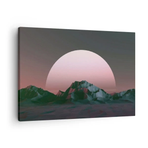 Quadro em tela - Montanhas geométricas com o pôr do sol ao fundo - 70x50cm - Numa galáxia vizinha - Decoração de parede moderna para a sala de estar e quarto ARTTOR