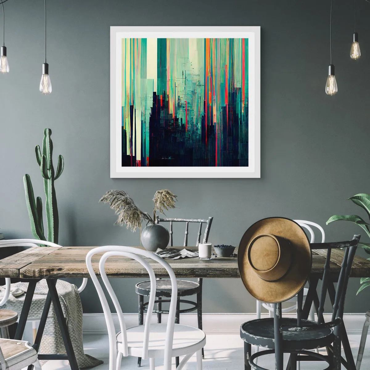 Pôster em moldura branca - Cidade futurista - 60x60 cm