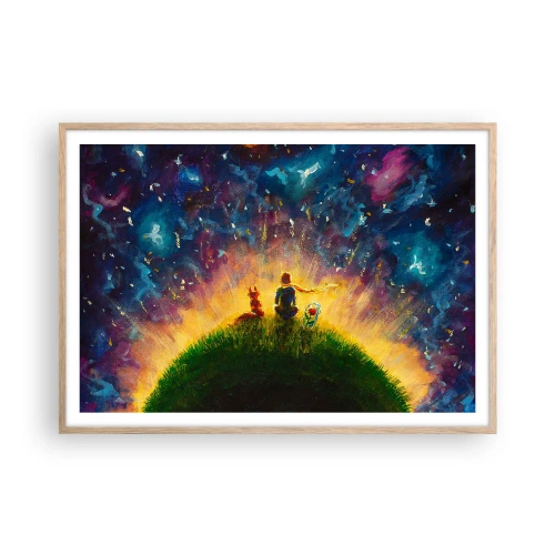 Pôster com moldura de carvalho claro - Amor e amizade - o mundo inteiro - 100x70 cm