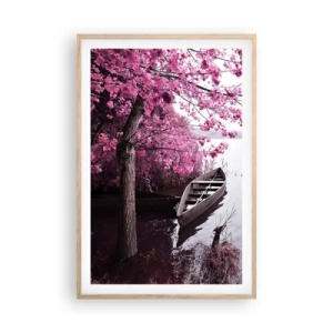 Pôster com moldura de carvalho claro - Em silêncio cor-de-rosa - 61x91 cm