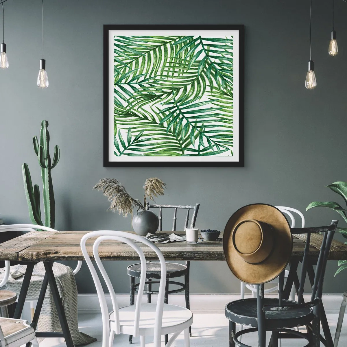 Pôster com moldura preta - Sob as folhas verdes - 30x30 cm