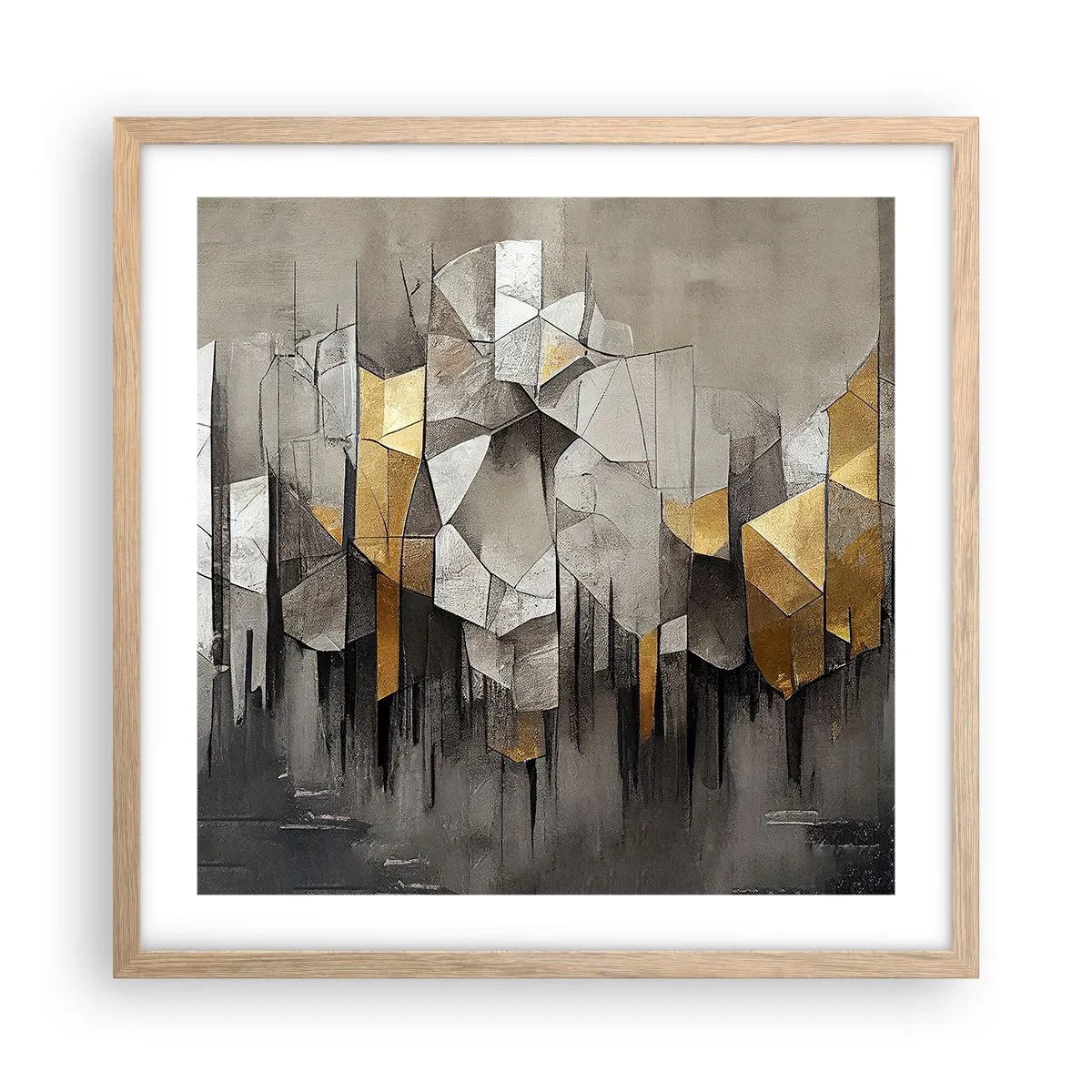 Pôster com moldura de carvalho claro - Composição de gelo e luz - 50x50 cm