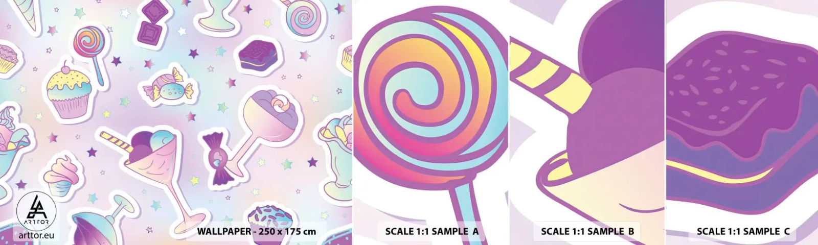 Amostra de papel de parede autocolante Deluxe Sticker - Tenha um aniversário todos os dias - Para crianças, Doce, Pirulito - 100x30 cm