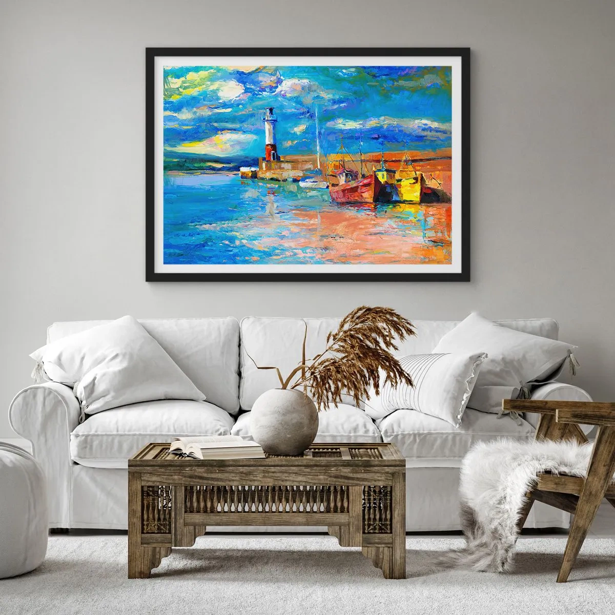 Pôster com moldura preta - Tarde na baía do arco-íris - 70x50 cm