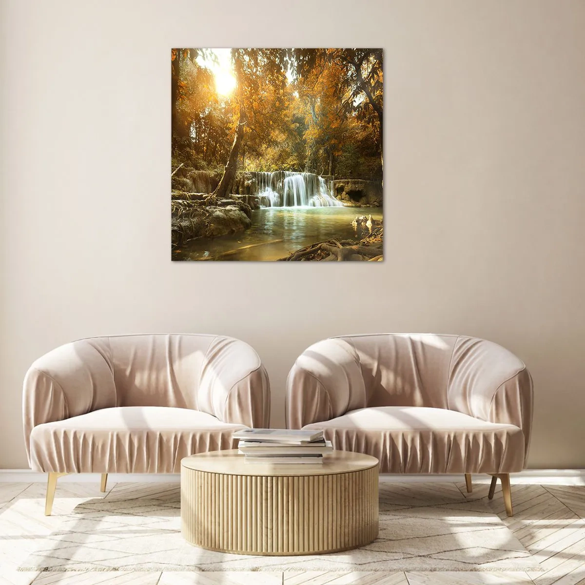 Quadro em vidro - A cascata do parque - 30x30 cm