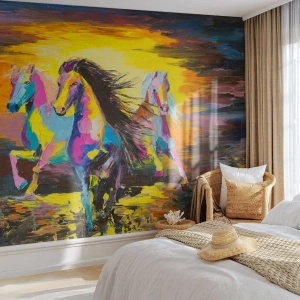 Papel de Parede Standard Eco - Imersos no arco-íris - Animais, Cavalos, Liberdade - 200x140 cm