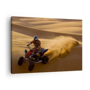 Quadro em tela - Um motociclista em um quadriciclo em alta velocidade pelas dunas de areia do deserto - 70x50cm - Nas ondas de areia - Decoração de parede moderna para a sala de estar e quarto ARTTOR