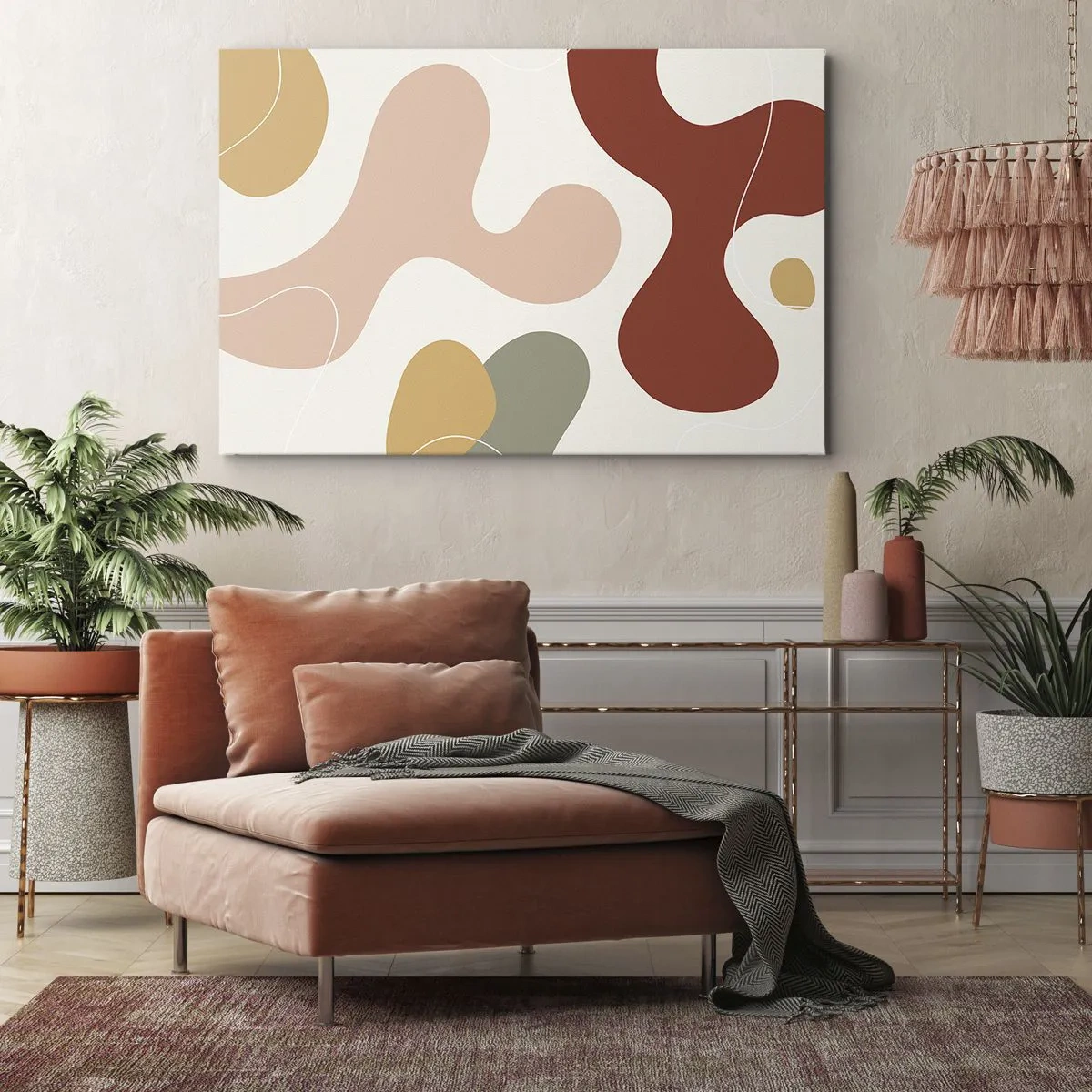 Quadro em tela - Uma composição abstrata em tons pastéis com formas dinâmicas. - 70x50cm - Ziguezagues ornamentais - Decoração de parede moderna para a sala de estar e quarto ARTTOR