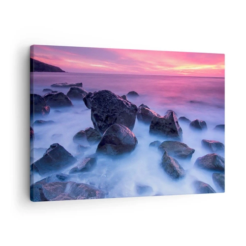 Quadro em tela - Costa rochosa ao pôr do sol - 70x50cm - Nascimento em brilho e nevoeiro - Decoração de parede moderna para a sala de estar e quarto ARTTOR