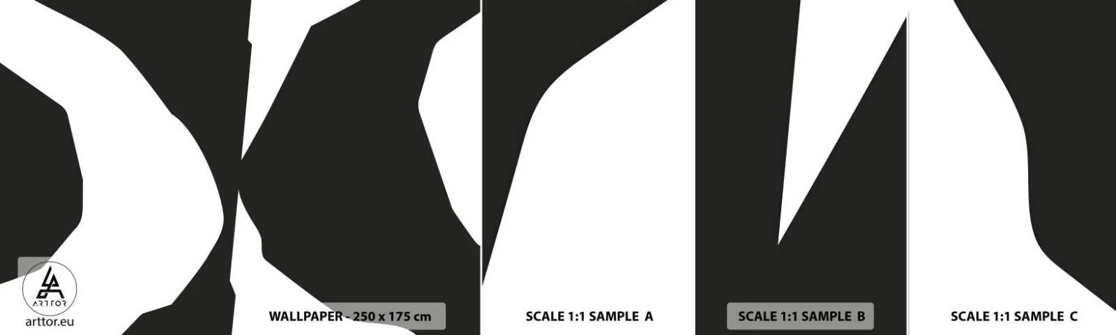 Amostra de Papel de Parede Standard Eco - Positivo negativo - Preto e branco, Abstração, Pedaço - 100x30 cm