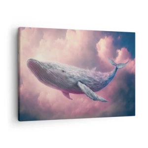 Quadro em tela - Uma baleia flutuando nas nuvens ao pôr do sol - 70x50cm - Esfregue seus olhos - Decoração de parede moderna para a sala de estar e quarto ARTTOR