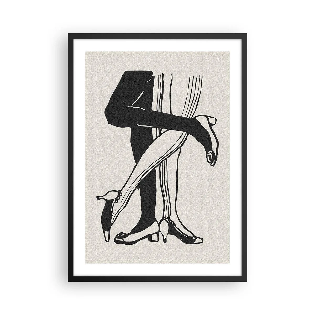 Pôster com moldura preta - Ilustração em preto e branco de pernas entrelaçadas dançando - 50x70cm - Um atributo feminino - Decoração de parede moderna para a sala de estar e quarto ARTTOR