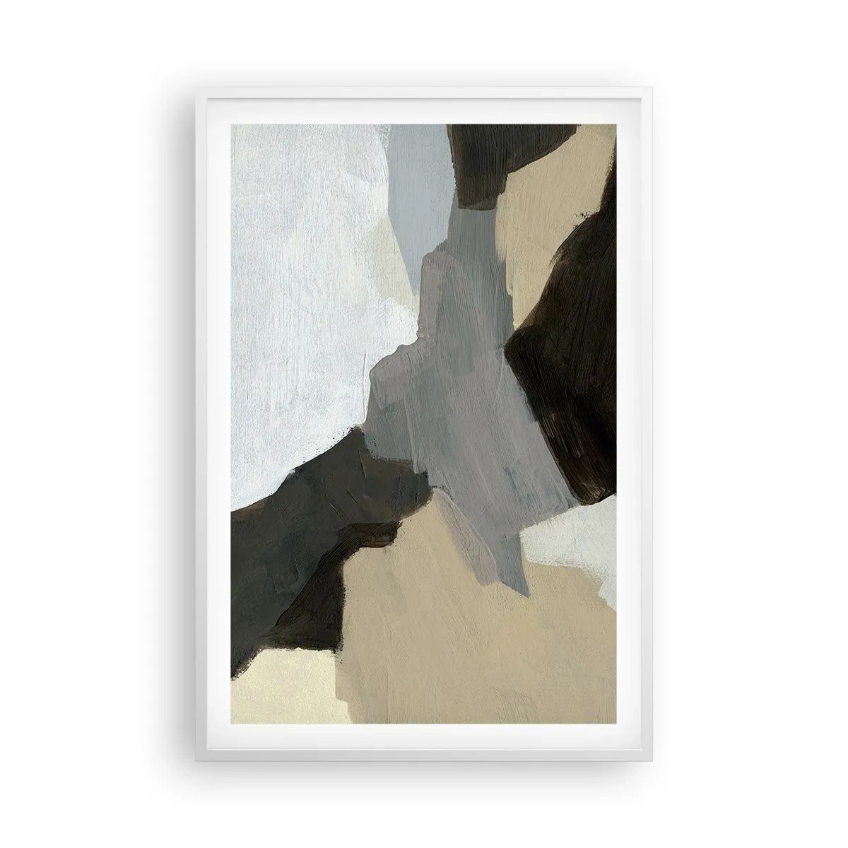 Pôster em moldura branca - Abstração: a encruzilhada do cinza - 61x91 cm