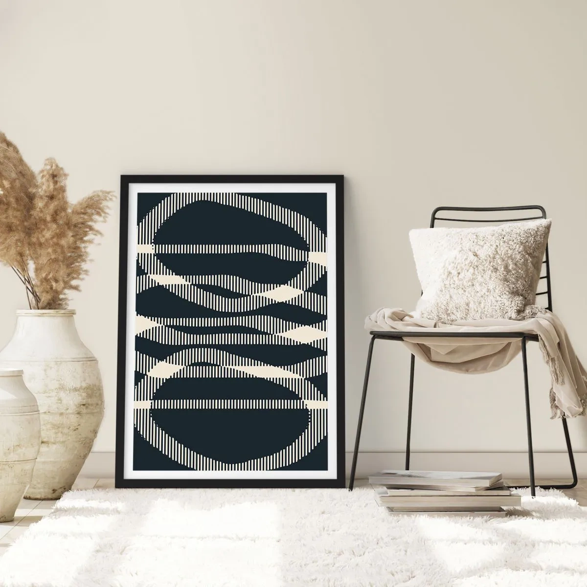 Pôster com moldura preta - Motivo geométrico abstrato em tons de preto e branco - 50x70cm - Uma tentativa de quebrar a escuridão - Decoração de parede moderna para a sala de estar e quarto ARTTOR