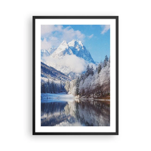 Pôster com moldura preta - Montanhas cobertas de neve refletidas em um lago no inverno - 50x70cm - Guarda de neve - Decoração de parede moderna para a sala de estar e quarto ARTTOR
