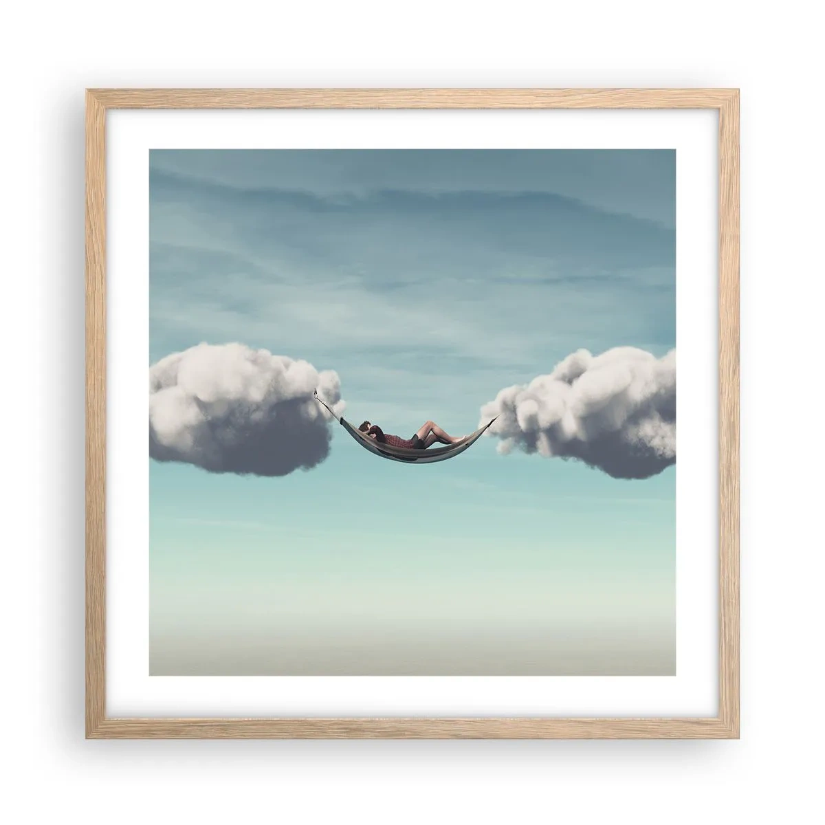 Pôster com moldura de carvalho claro - A felicidade do momento - 50x50 cm