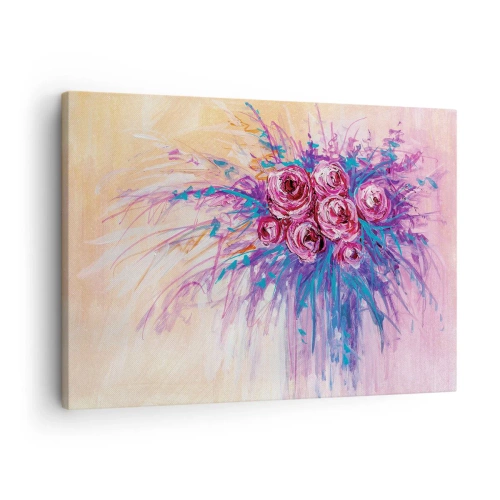 Quadro em tela - Um buquê de rosas em tons pastéis - 70x50cm - Fonte de rosas - Decoração de parede moderna para a sala de estar e quarto ARTTOR