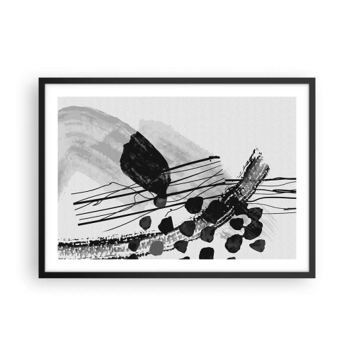 Pôster com moldura preta - Abstração orgánica em preto e branco - 70x50 cm