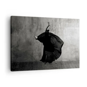 Quadro em tela - Silhueta preta e branca de uma dançarina em movimento contra um fundo de parede - 70x50cm - Cheio de paixão - Decoração de parede moderna para a sala de estar e quarto ARTTOR
