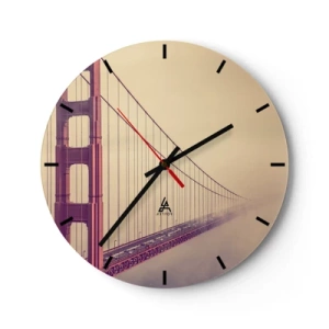 Relógio de parede - Relógio em vidro - A Ponte Golden Gate ao fundo com neblina - 30x30cm - Entre o céu e a terra - Decoração de parede moderna para a sala de estar, cozinha e quarto ARTTOR