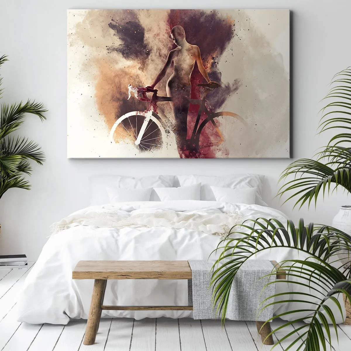 Quadro em tela - Silhueta abstrata com uma bicicleta em estilo artístico - 70x50cm - Uma alma de bicicleta em formas de mármore - Decoração de parede moderna para a sala de estar e quarto ARTTOR