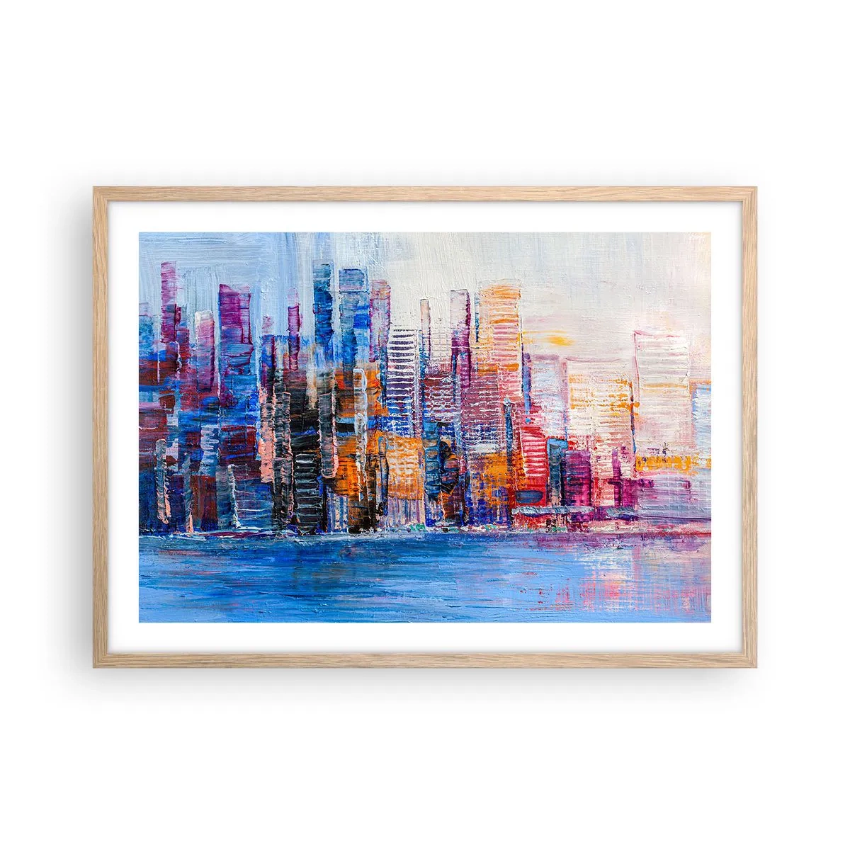 Pôster com moldura de carvalho claro - Metrópole alegre - 70x50 cm