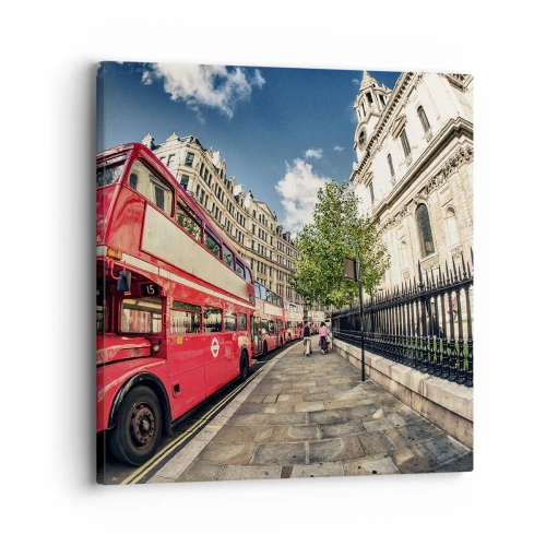Quadro em tela - Rua de Londres em cinza e vermelho - 30x30 cm