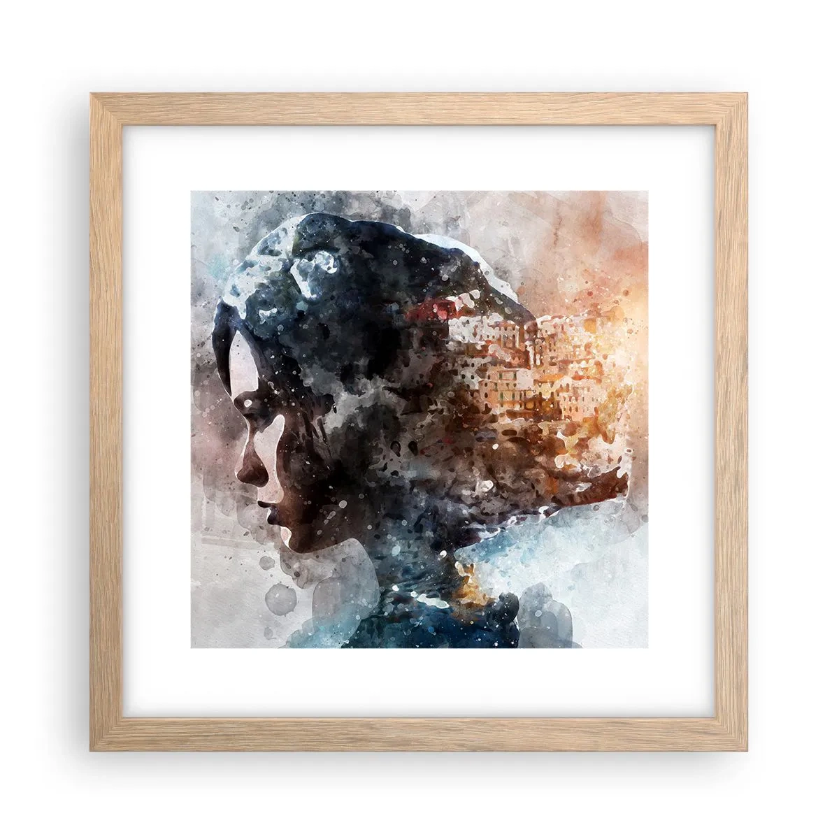 Pôster com moldura de carvalho claro - Uma história sobre uma menina e uma cidade ao fundo - 30x30 cm