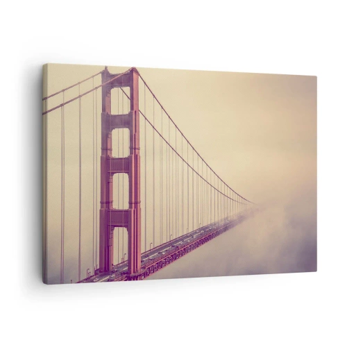 Quadro em tela - Uma ponte na neblina em tons pastéis, símbolo de elegância e paz - 70x50cm - Entre o céu e a terra - Decoração de parede moderna para a sala de estar e quarto ARTTOR