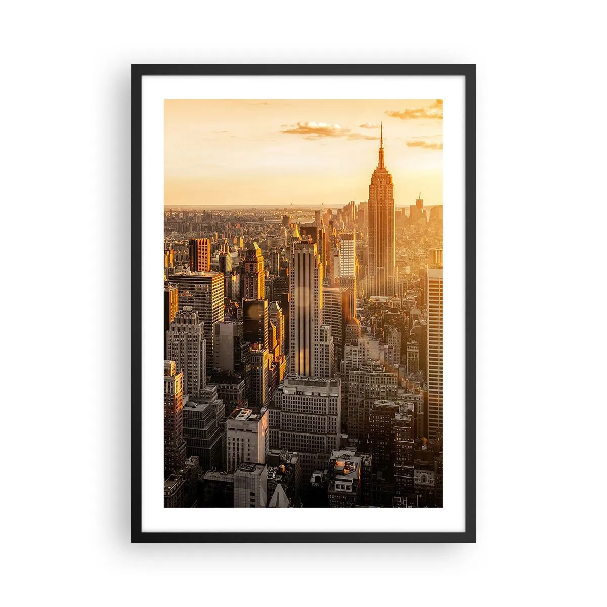 Pôster com moldura preta - Horizonte de Manhattan ao pôr do sol visto do Empire State Building - 50x70cm - Crescer ao sol - Decoração de parede moderna para a sala de estar e quarto ARTTOR
