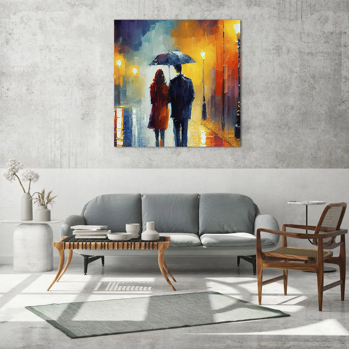 Quadro em vidro - Juntos – uma noite colorida - 30x30 cm