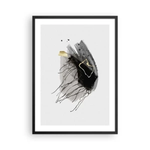Pôster com moldura preta - Uma composição abstrata com detalhes em preto, cinza e dourado. - 50x70cm - A preto e dourado - Decoração de parede moderna para a sala de estar e quarto ARTTOR