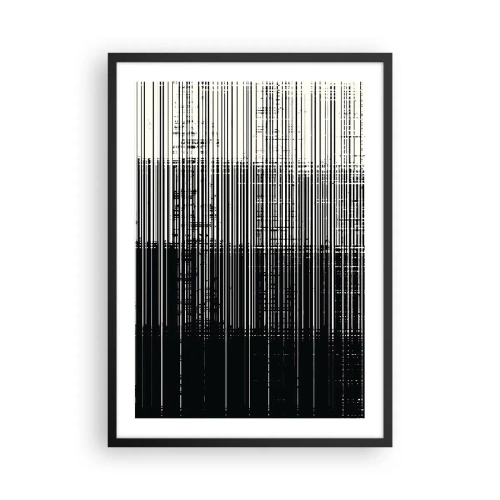 Pôster com moldura preta - Composição abstrata de linhas pretas em um fundo branco - 50x70cm - Ondas e vibrações - Decoração de parede moderna para a sala de estar e quarto ARTTOR