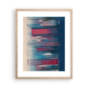 Pôster com moldura de carvalho claro - Composição vertical em azul e vermelho - 40x50 cm