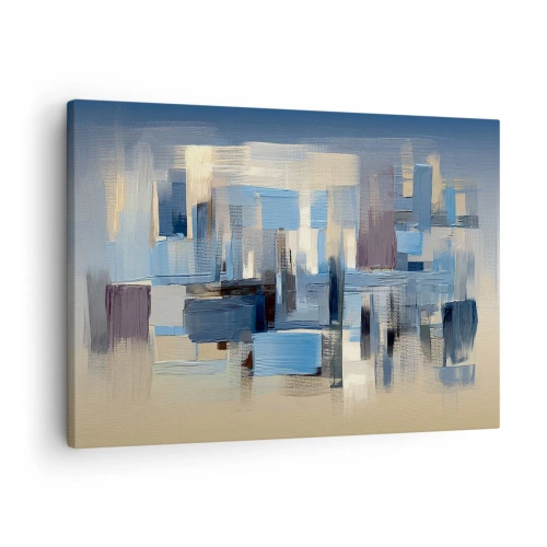 Quadro em tela - Formas geométricas em tons de azul e bege - 70x50cm - Construção azul - Decoração de parede moderna para a sala de estar e quarto ARTTOR