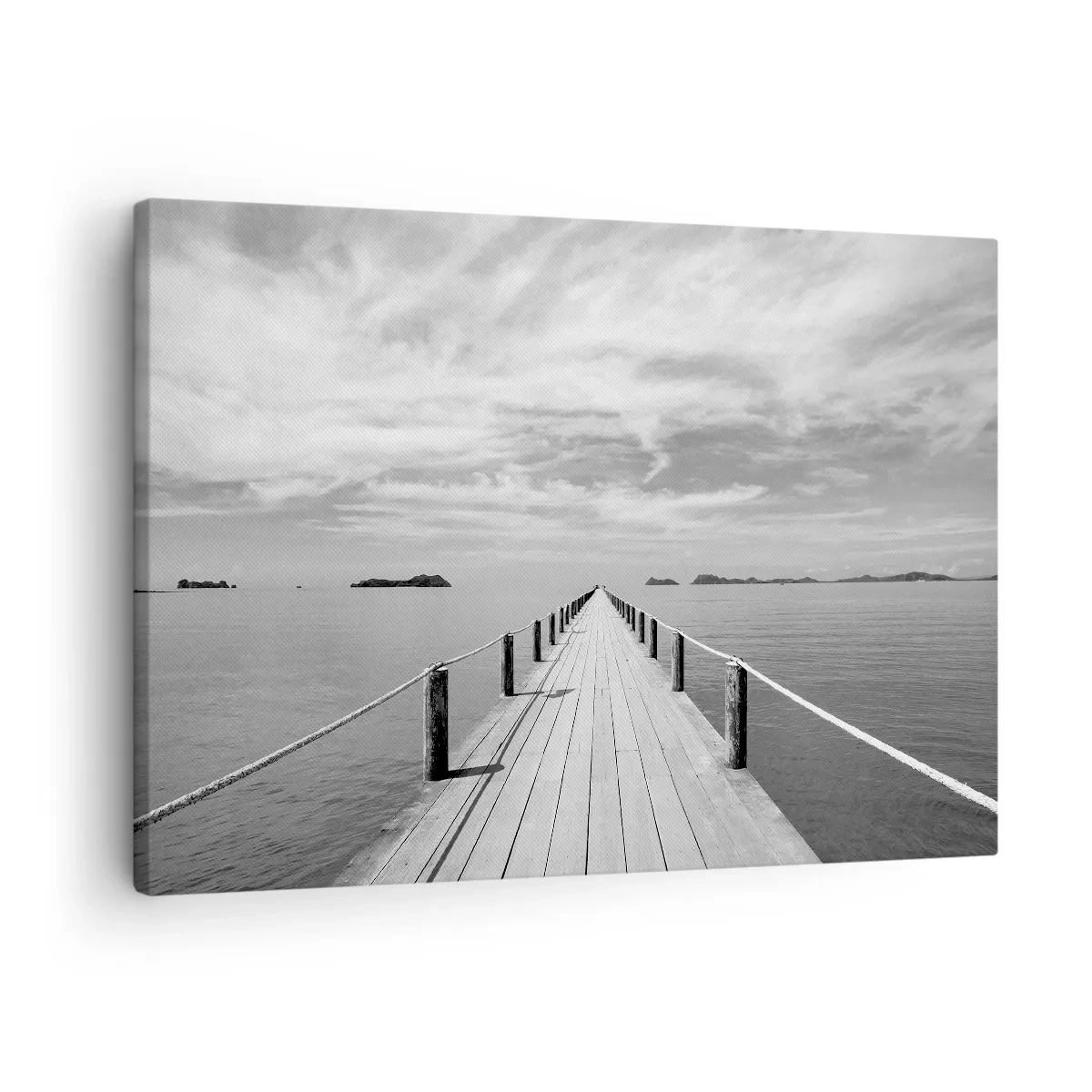 Quadro em tela - Um píer de madeira que se estende ao longe sobre um mar calmo - 70x50cm - Talvez uma viagem... - Decoração de parede moderna para a sala de estar e quarto ARTTOR