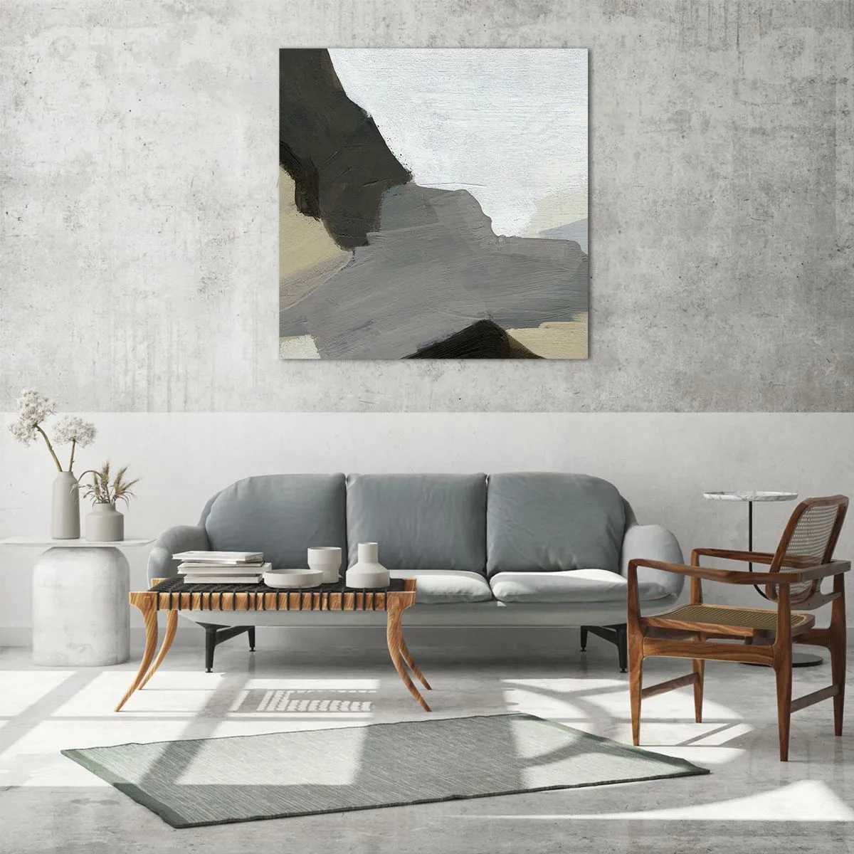 Quadro em vidro - Abstração: a encruzilhada do cinza - 60x60 cm