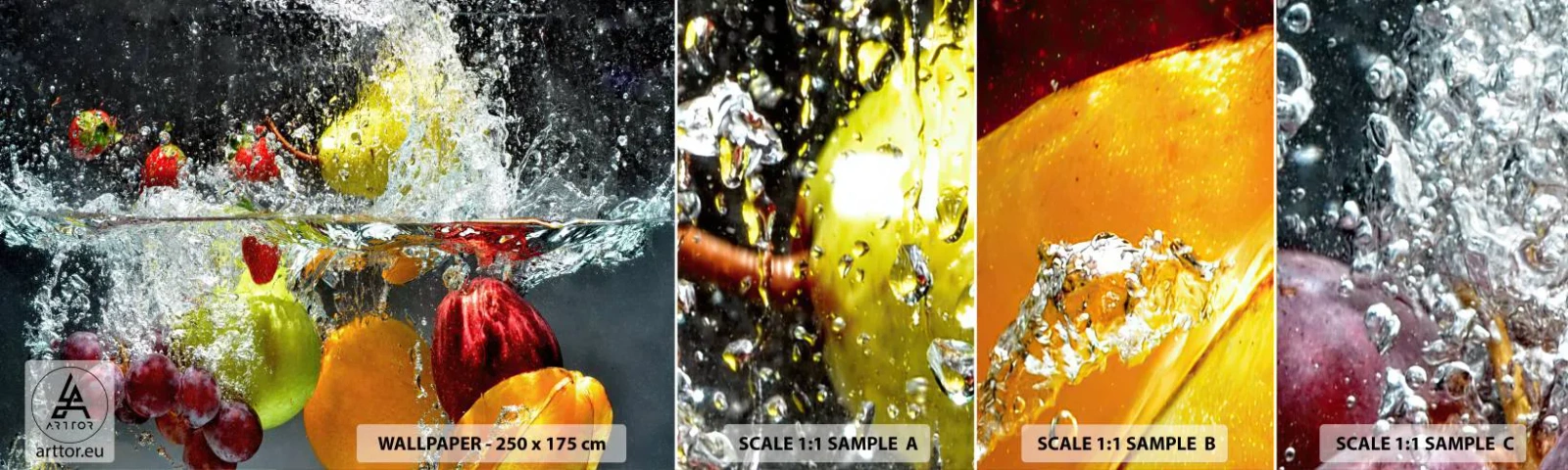 Amostra de papel de parede autocolante Deluxe Sticker - Refresco de frutas - Fruta, Água, Cozinha - 100x30 cm