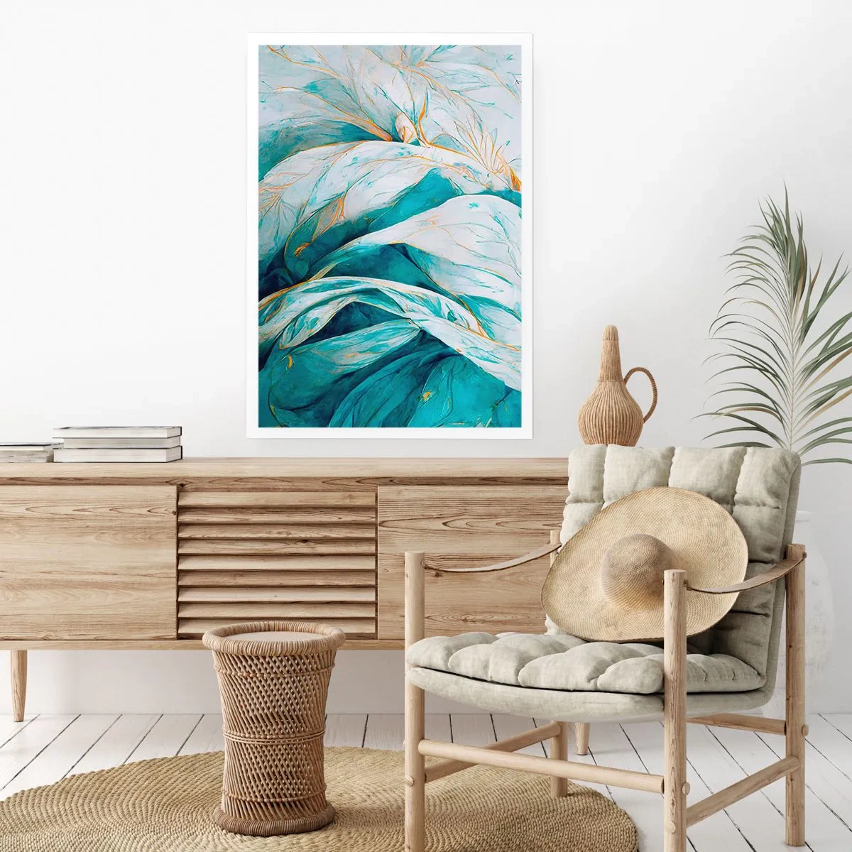 Pôster - Abstração azul com lema dourado - 70x100 cm