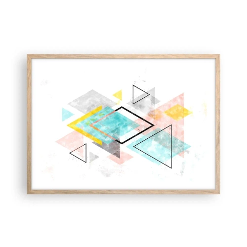 Pôster com moldura de carvalho claro - Jogo geométrico - 70x50 cm