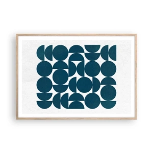 Pôster com moldura de carvalho claro - Círculos e semicírculos - 100x70 cm
