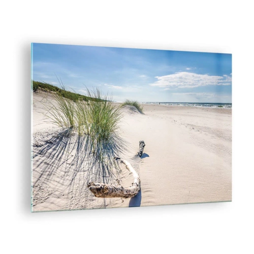 Quadro em vidro - Uma praia ensolarada com dunas e ervas marinhas - 70x50cm - A mais bonita? do Báltico - Decoração de parede moderna para a sala de estar e quarto ARTTOR