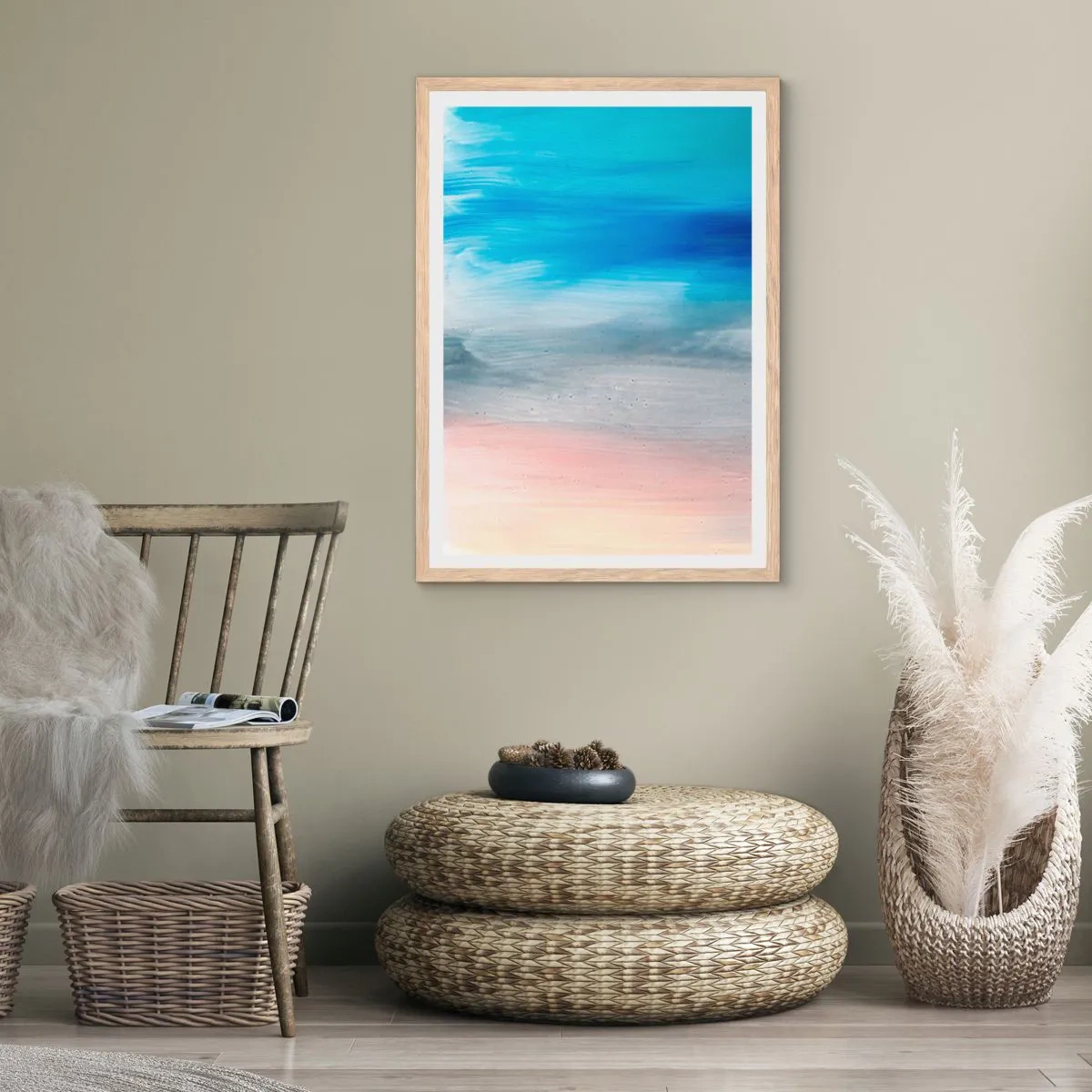 Pôster com moldura de carvalho claro - Elementos: ar - 61x91 cm