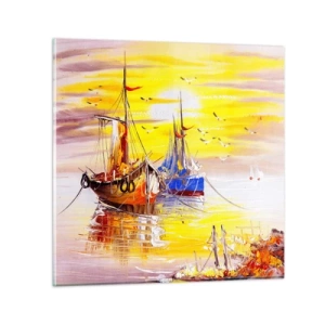 Quadro em vidro - Um merecido descanso no porto - 30x30 cm