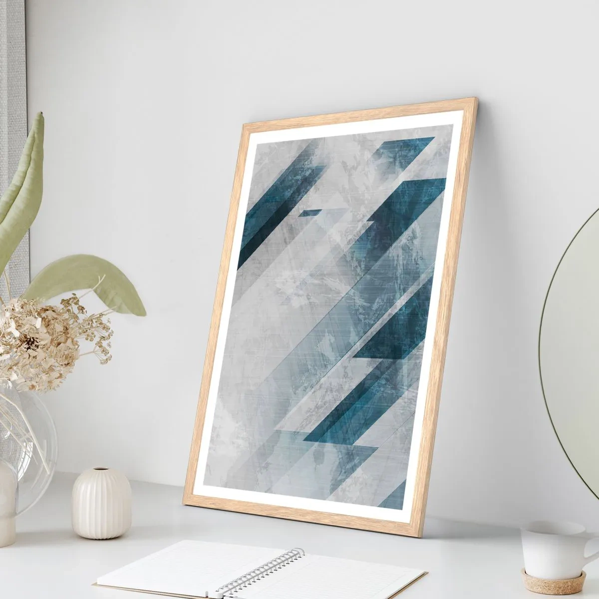 Pôster com moldura de carvalho claro - Arte espacial – movimento cinzento - 70x100 cm