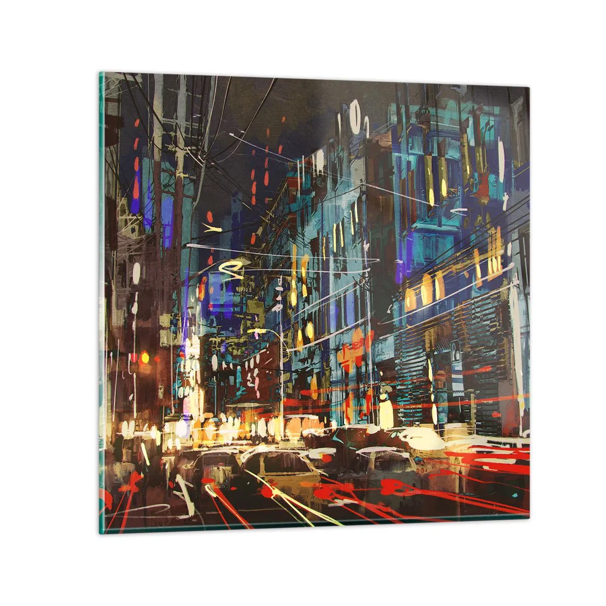 Quadro em vidro - O alvoroço da rua à noite - 30x30 cm